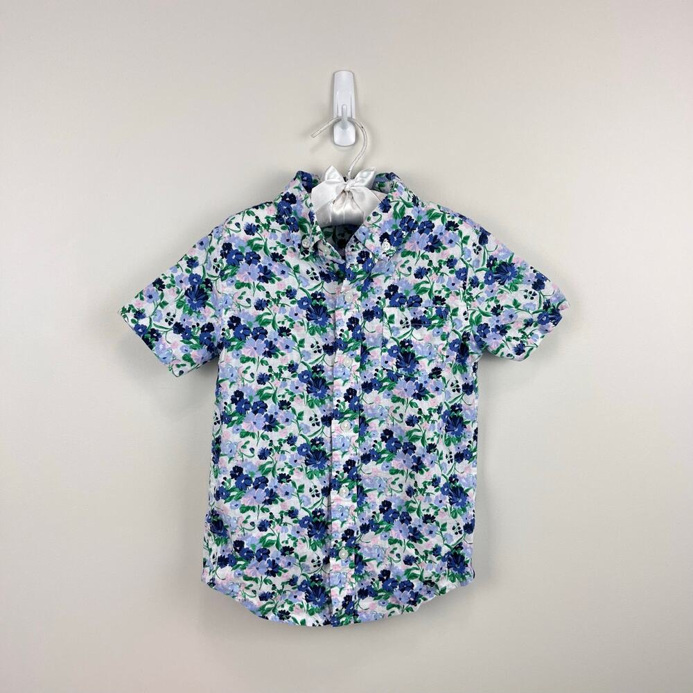 Janie and Jack Floral Linen Cotton Shirt French Blue 5T